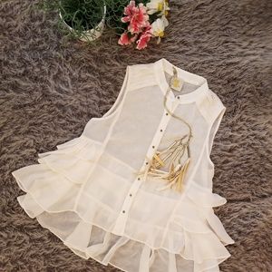 Sis Sis Sheer Layered Top W/Button Front